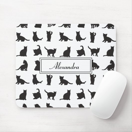 Katzen im Schwarzen Silhouette Muster mit Vorname Mousepad (Mit Mouse)