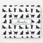 Katzen im Schwarzen Silhouette Muster mit Vorname Mousepad (Vorne)