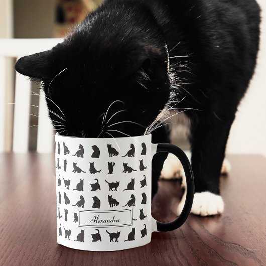 Katzen im Schwarzen Silhouette Muster mit Vorname Tasse