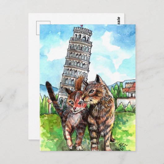 Katzen im Turm von Pisa Postkarte (Vorne/Hinten)