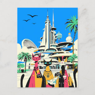 Katzen im Urlaub Besuch der Zukunft Postkarte