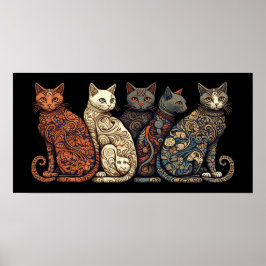 Katzen im Viktorianischen Tapetenstil Poster