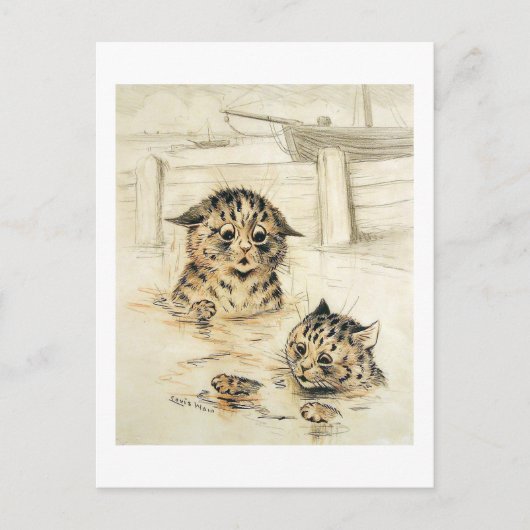 Katzen im Wasser, Louis Wain Postkarte (Vorderseite)
