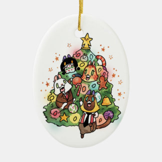 Katzen im Weihnachtsbaumschmuck Keramik Ornament
