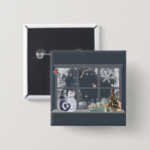 Katzen im Weihnachtsfenster Button