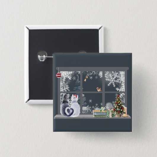 Katzen im Weihnachtsfenster Button (Vorne & Hinten)