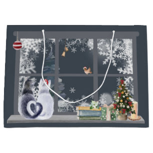 Katzen im Weihnachtsfenster Große Geschenktüte