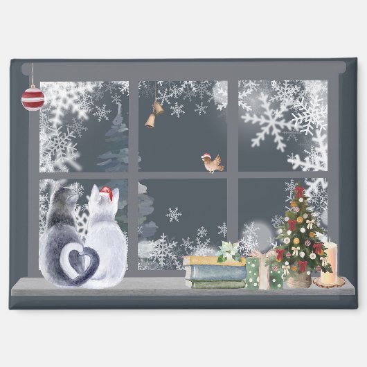 Katzen im Weihnachtsfenster Magnet (Vorderseite)