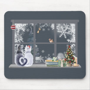 Katzen im Weihnachtsfenster Mousepad