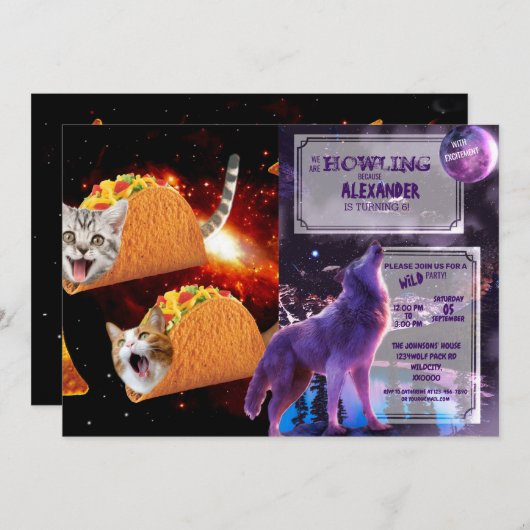Katzen im Weltraum Einladung (Vorne/Hinten)