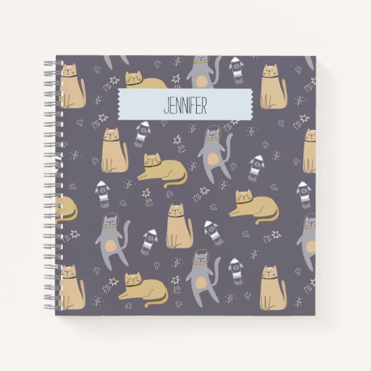 Katzen im Weltraum Nahtlose Muster-Individuelle Na Notizblock (Vorderseite)