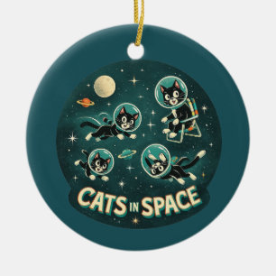 Katzen im Weltraum UFO lustiger Humor Kitty Keramik Ornament