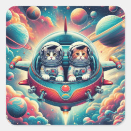 Katzen im Weltraumaufkleber! Quadratischer Aufkleber