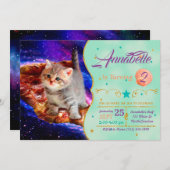 Katzen im Weltraumpizza Einladung (Vorne/Hinten)