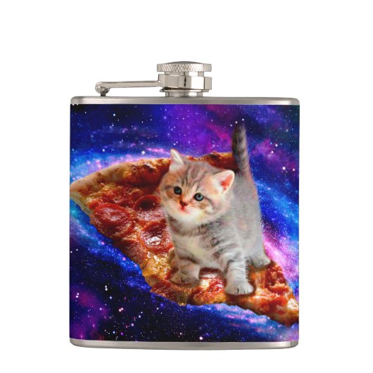 Katzen im Weltraumpizza Flachmann (Vorderseite)