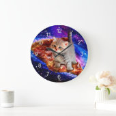 Katzen im Weltraumpizza Große Wanduhr (Zuhause)