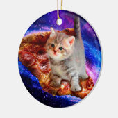 Katzen im Weltraumpizza Keramik Ornament (Links)