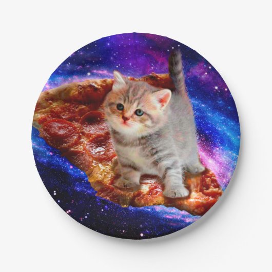 Katzen im Weltraumpizza Pappteller (Vorderseite)
