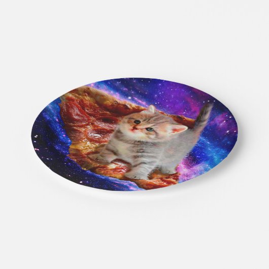 Katzen im Weltraumpizza Pappteller (Schrägansicht)