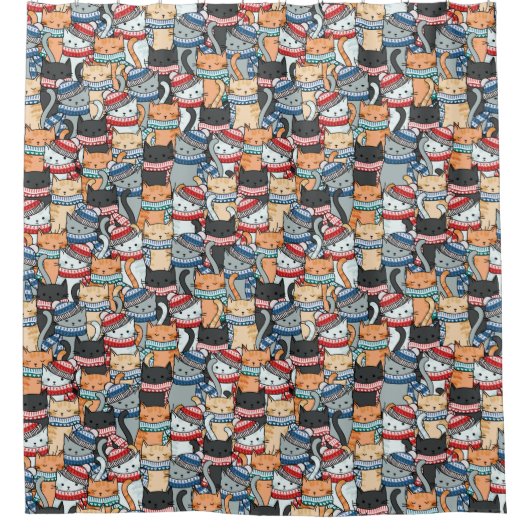 Katzen im Winter-Skarven & Hats-Muster Duschvorhang (Vorderseite)