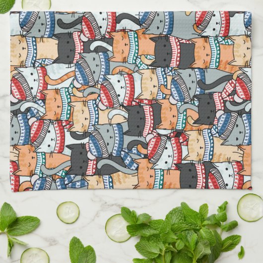 Katzen im Winter-Skarven & Hats-Muster Geschirrtuch (Gefaltet)