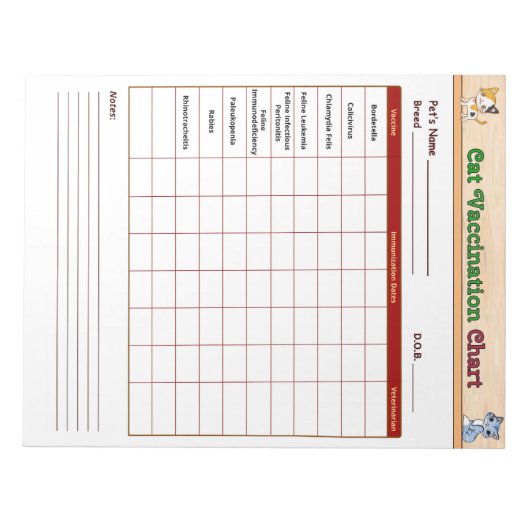 Katzen-Impfdiagramm Notizblock (Vorderseite)