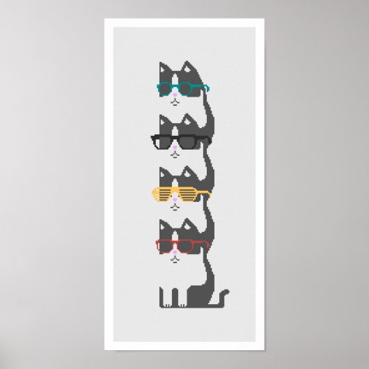 Katzen in Brillen Pile Pixel Art Poster (Vorne)