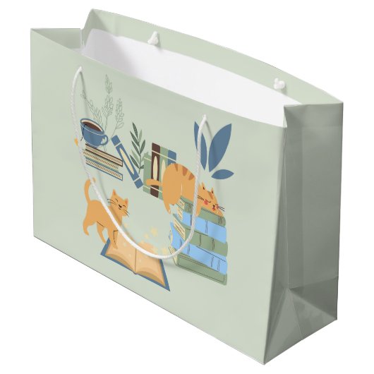Katzen in Büchern Große Geschenktüte (Rückseite Schrägansicht)