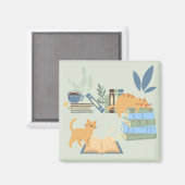 Katzen in Büchern Magnet (Vorderseite/Rückseite)