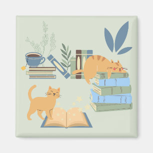 Katzen in Büchern Magnet