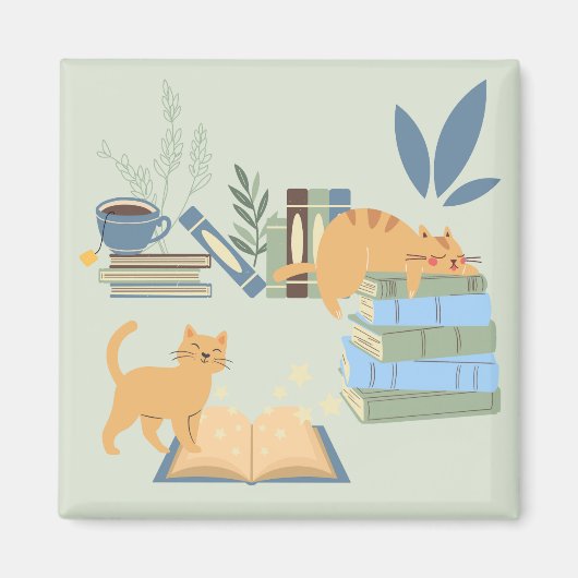 Katzen in Büchern Magnet (Vorne)