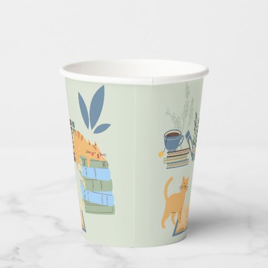 Katzen in Büchern Pappbecher (Rechts)