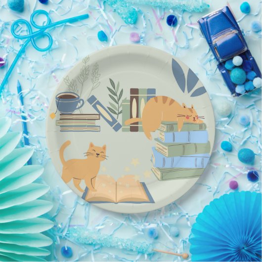 Katzen in Büchern Pappteller (Party)