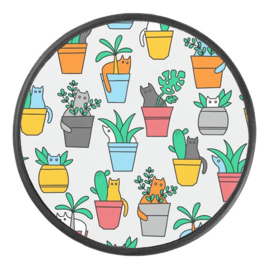Katzen in den Blumentöpfen Eishockey Puck (Vorderseite)