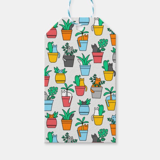 Katzen in den Blumentöpfen Geschenkanhänger (Vorderseite)