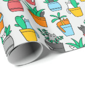 Katzen in den Blumentöpfen Geschenkpapier (Rolleneckpunkt)