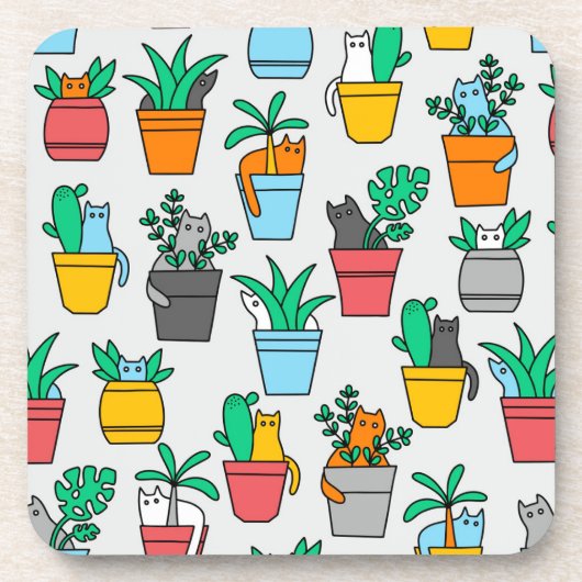 Katzen in den Blumentöpfen Getränkeuntersetzer (Vorderseite)