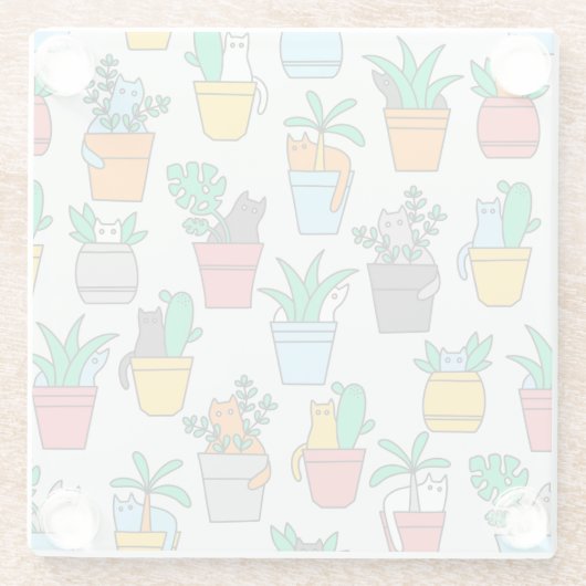 Katzen in den Blumentöpfen Glasuntersetzer (Rückseite)