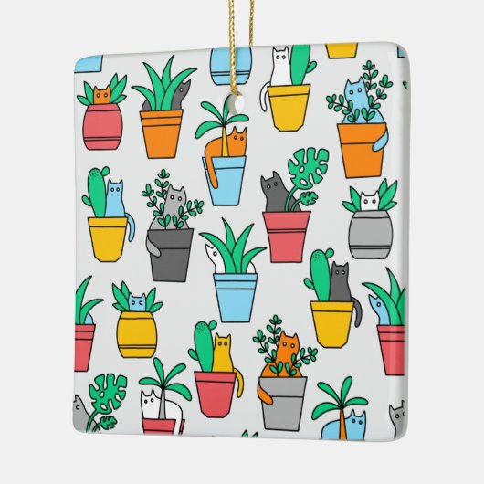 Katzen in den Blumentöpfen Keramikornament (Links)