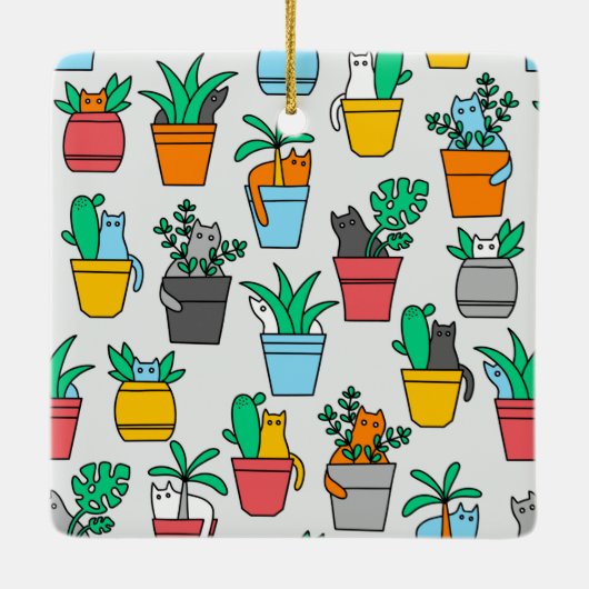 Katzen in den Blumentöpfen Keramikornament (Rückseite)