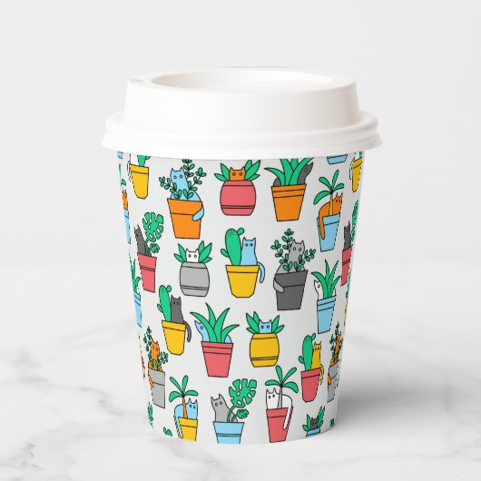 Katzen in den Blumentöpfen Pappbecher (Rückseite)