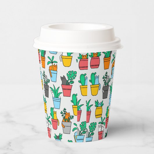 Katzen in den Blumentöpfen Pappbecher (Rechts)