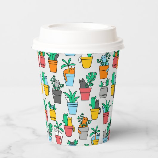 Katzen in den Blumentöpfen Pappbecher (Vorderseite)