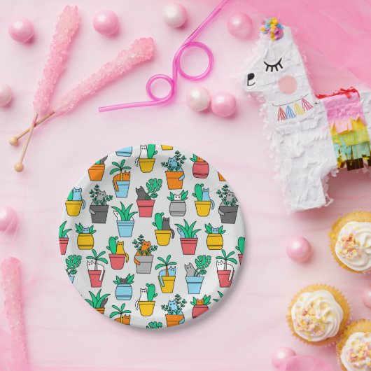 Katzen in den Blumentöpfen Pappteller (Party)