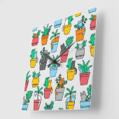 Katzen in den Blumentöpfen Quadratische Wanduhr (Winkel)