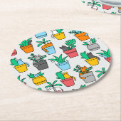 Katzen in den Blumentöpfen Runder Pappuntersetzer (Angewinkelt)