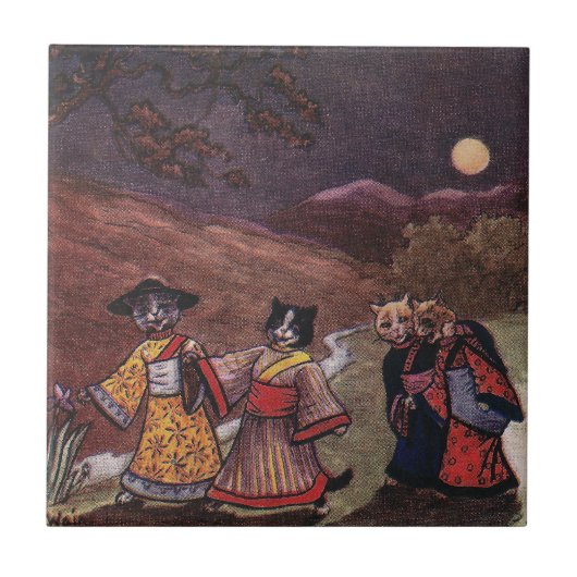 Katzen in den Kimonos nehmen Spät- Stroll Fliese (Vorderseite)