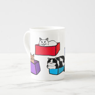 Katzen in der bunten Kasten-Knochen-China-Tasse Porzellantasse