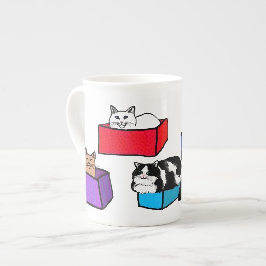 Katzen in der bunten Kasten-Knochen-China-Tasse Porzellantasse (Vorderseite Links)