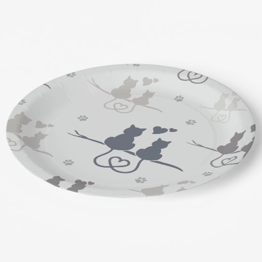 Katzen in der Liebe Modernes Muster der tierischen Pappteller (Schrägansicht)